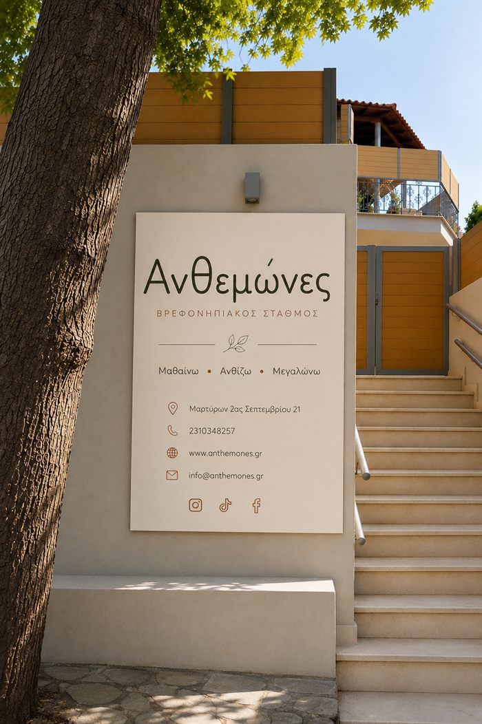 Η πινακίδα του σταθμού Ανθεμώνες